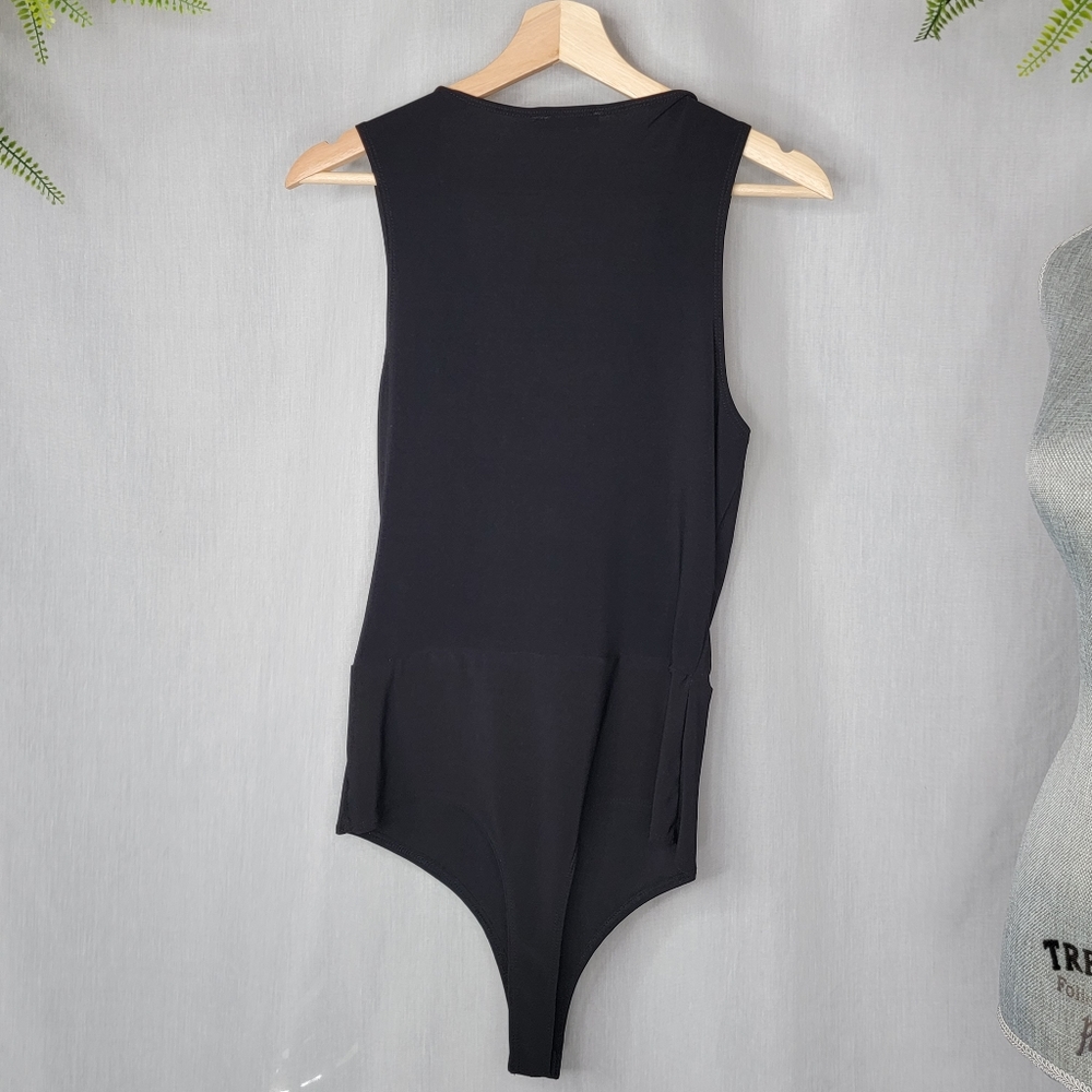 Sale Fashion Nova Drape Bodysuit Black Sleeveless Y2K - Picture 4 of 6